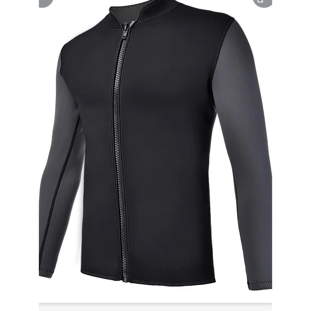REALON Wetsuit Top Jacket Men XL Black Excellent 2mm Neoprene Front Zip Long Slv